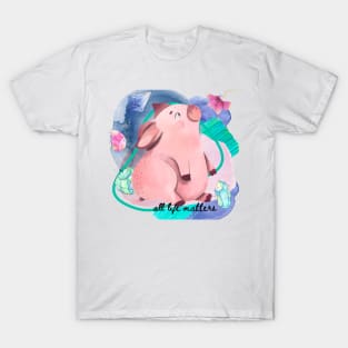 Cute Piglet and Flower T-Shirt